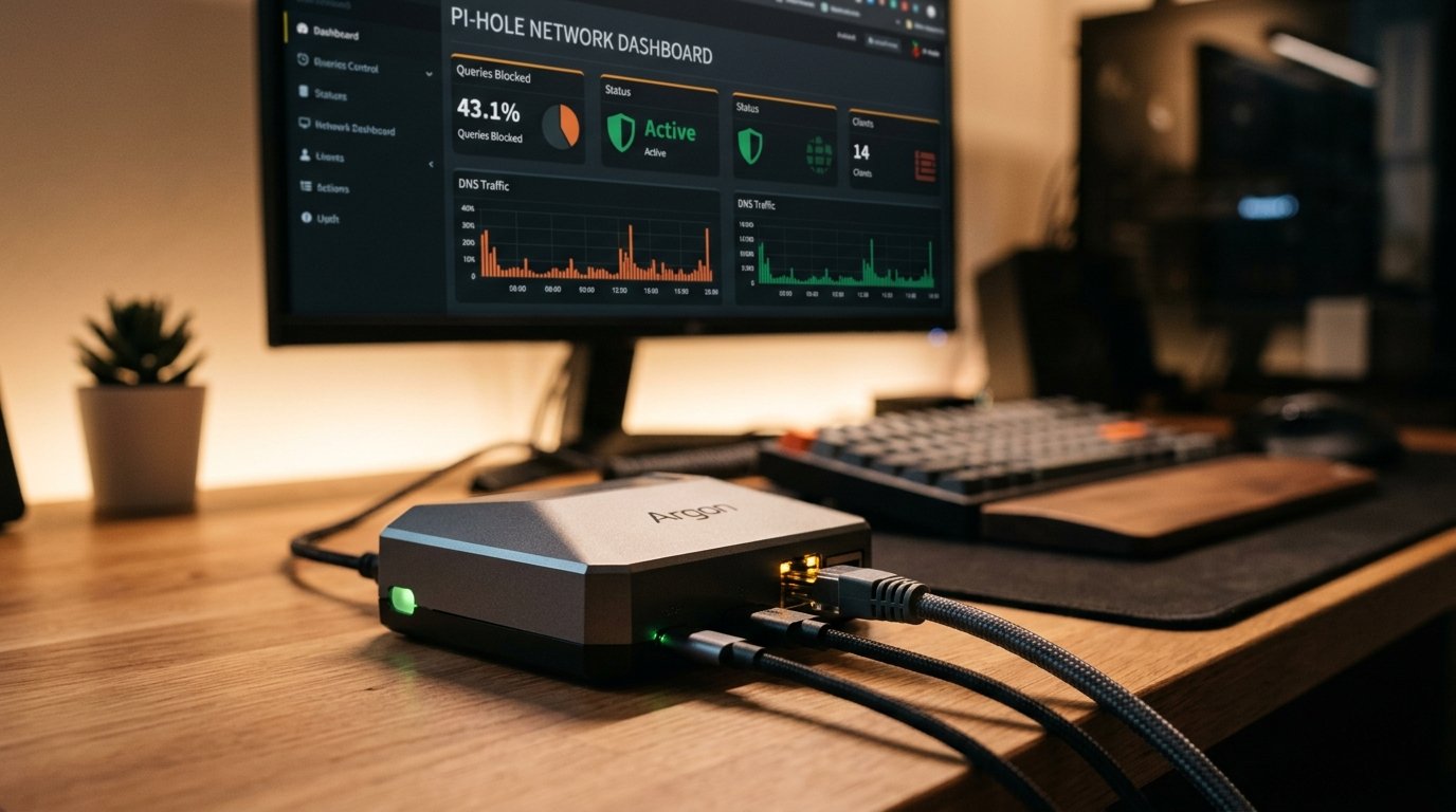 Servidor Pi-hole en homelab doméstico con dashboard de tráfico de red