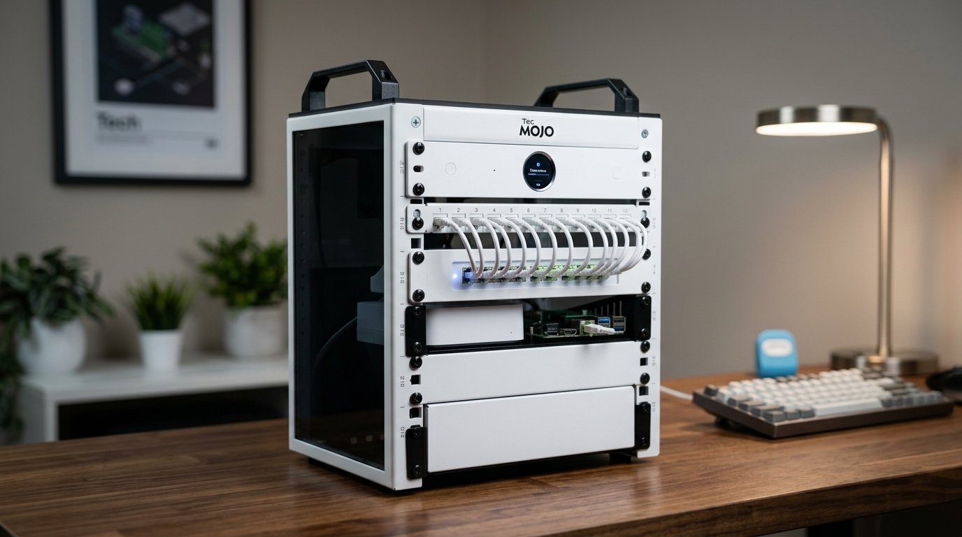 Setup de red en mini rack de 10 pulgadas y 6U con UniFi Express y Switch Flex